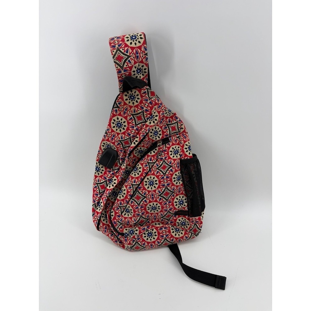 Sling Backpack, Unbranded,‎ Red/Cream/Blue, Geometric Pattern